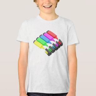 Row of five different coloured fluorescent pens Tri-Blend shirt