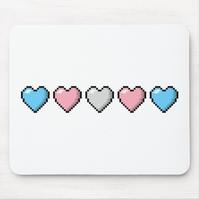 Row of Five Transgender Pride Flag Pixel Hearts Mouse Pad (Front)