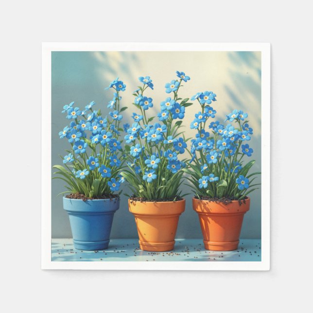 Row of Forget-Me-Not Flower Pots Napkin (Front)