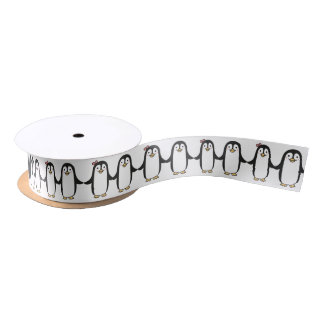 Row of Happy Cute Penguins Satin Ribbon