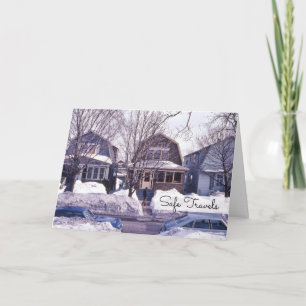 Row of Houses Winter Snow Automobiles Holiday Card