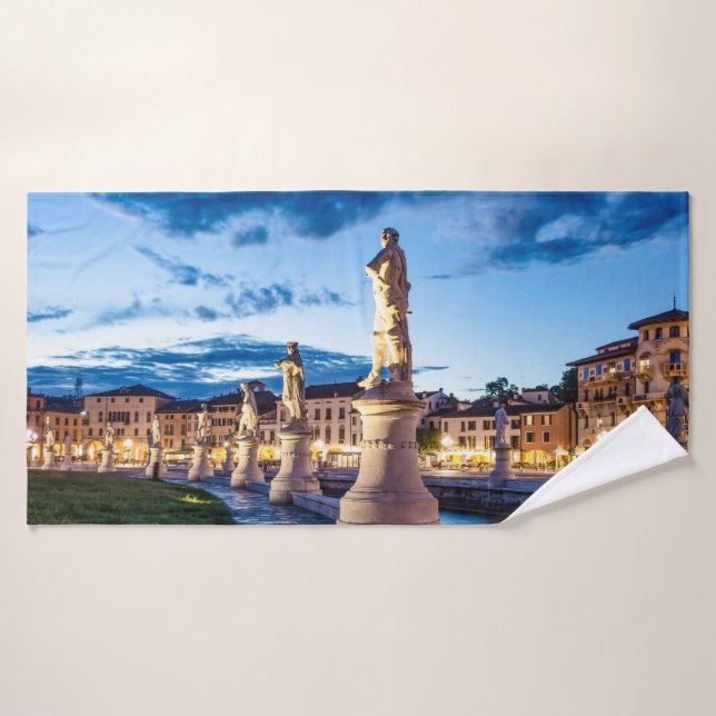 Row of illuminated statues in Padova Bath Towel (Bath Towel)