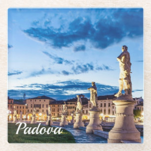 Row of illuminated statues in Padova Glass Coaster