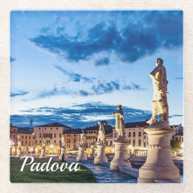 Row of illuminated statues in Padova Glass Coaster (Front)