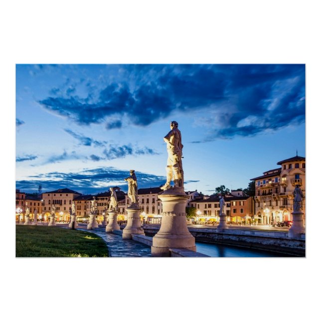 Row of illuminated statues in Padova Poster (Front)
