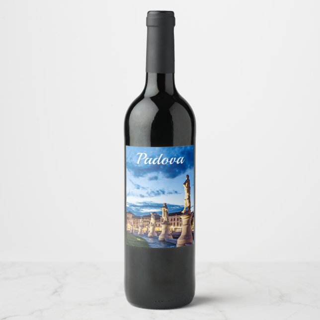 Row of illuminated statues in Padova Wine Label (Front)