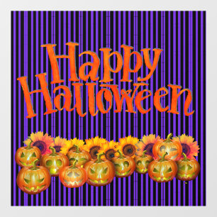 Row of Jack O'Lanterns and Flowers Halloween