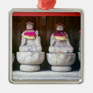 Row of Jizo monk statues with bib and hat - Japan Metal Tree Decoration