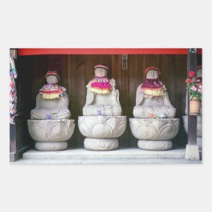 Row of Jizo monk statues with bib and hat - Japan Rectangular Sticker
