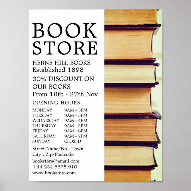 Row of Old Books, Book Store Advertising Poster (Front)