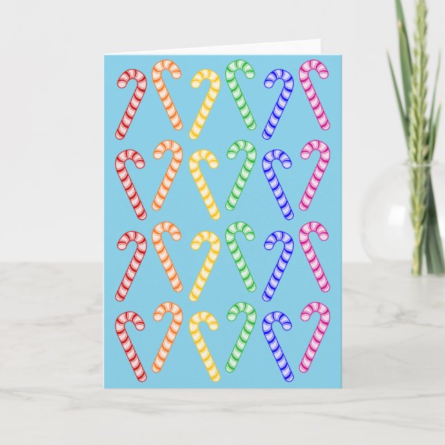Row of Rainbow Candy Canes Holiday Card (Front)