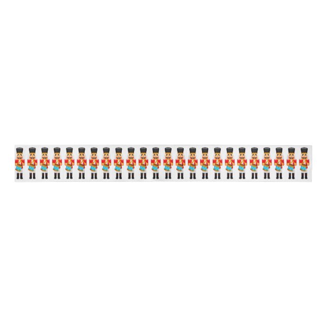 Row of Red Christmas Nutcracker Drummers Grosgrain Ribbon (Front)