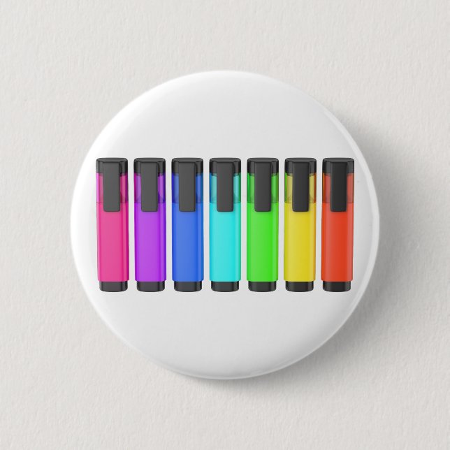 Row of seven highlighters in different colours 6 cm round badge (Front)