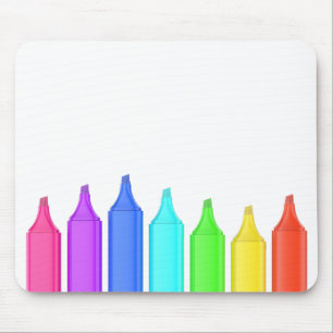 Row of seven markers in different colours mouse pad