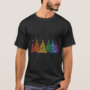 Row of Si LGBTQ Pride Rainbow Christmasrees Vector T-Shirt