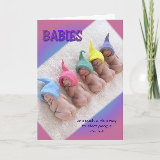 Row of Sleeping Babies, Polymer Clay Elves Card (Front)