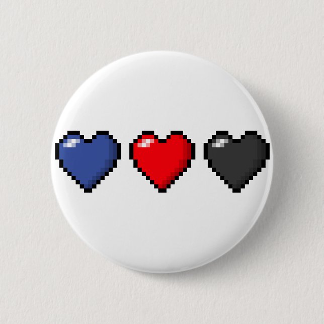 Row of Three Polyamory Pride Flag Pixel Hearts 6 Cm Round Badge (Front)