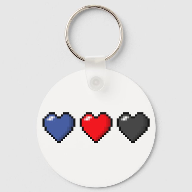 Row of Three Polyamory Pride Flag Pixel Hearts Key Ring (Front)