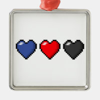 Row of Three Polyamory Pride Flag Pixel Hearts