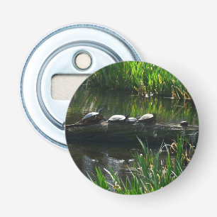 Row of Turtles Green Nature Photo Bottle Opener