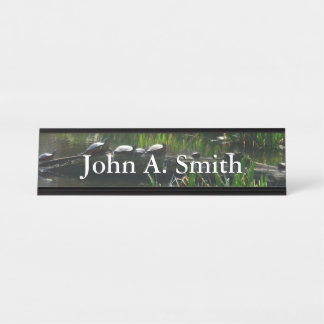 Row of Turtles Green Nature Photo Desk Name Plate