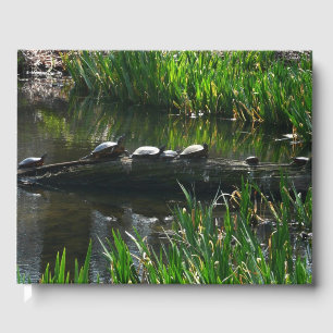 Row of Turtles Green Nature Photo Guest Book