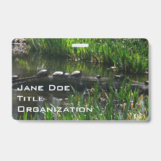 Row of Turtles Green Nature Photo ID Badge