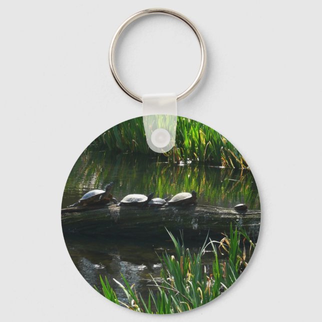 Row of Turtles Green Nature Photo Key Ring (Front)