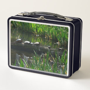 Row of Turtles Green Nature Photo Metal Lunch Box