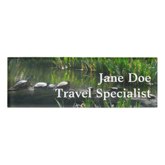 Row of Turtles Green Nature Photo Name Tag