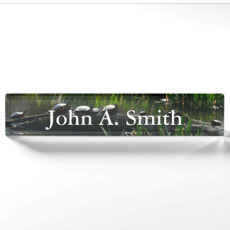 Row of Turtles Green Nature Photo Nameplate
