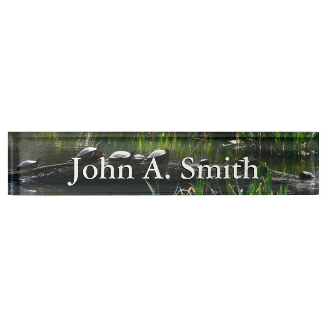 Row of Turtles Green Nature Photo Nameplate (Front)