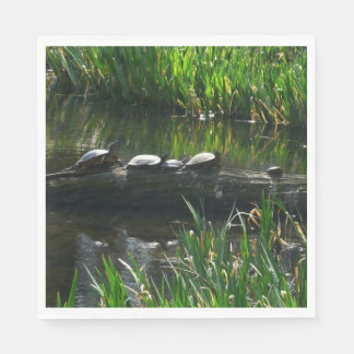 Row of Turtles Green Nature Photo Napkin