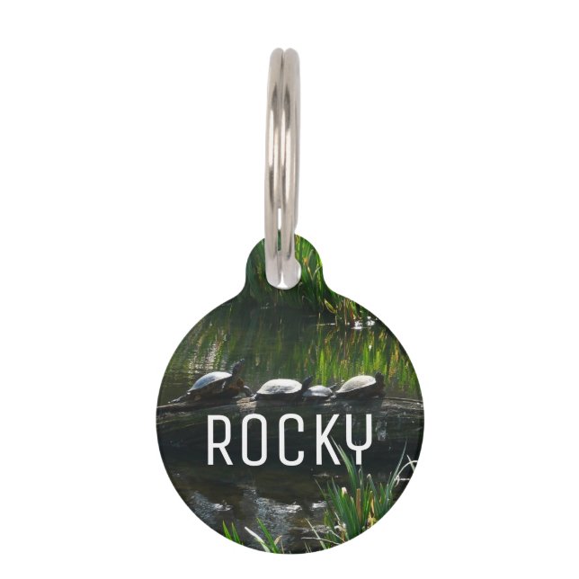 Row of Turtles Green Nature Photo Pet Tag (Front)