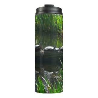 Row of Turtles Green Nature Photo Thermal Tumbler