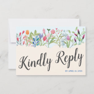Row of Watercolor Wildflowers Wedding RSVP Card