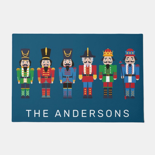 Row of Wooden Nutcrackers Personalise Doormat (Front)