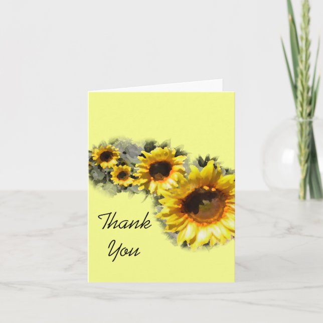 Row of Yellow Garden Sunflowers Thank You Card (Front)