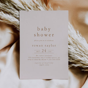 ROWAN Boho Pink Gold Girl Simple Baby Shower Invitation