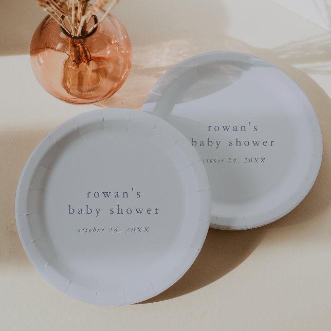 ROWAN Boy Blue Boho Modern Simple Baby Shower Paper Plate (ROWAN Boy Blue Boho Modern Simple Baby Shower Paper Plates)