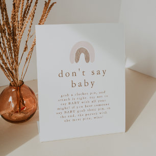 ROWAN Girl Rainbow Don't Say Baby Game Baby Shower Pedestal Sign
