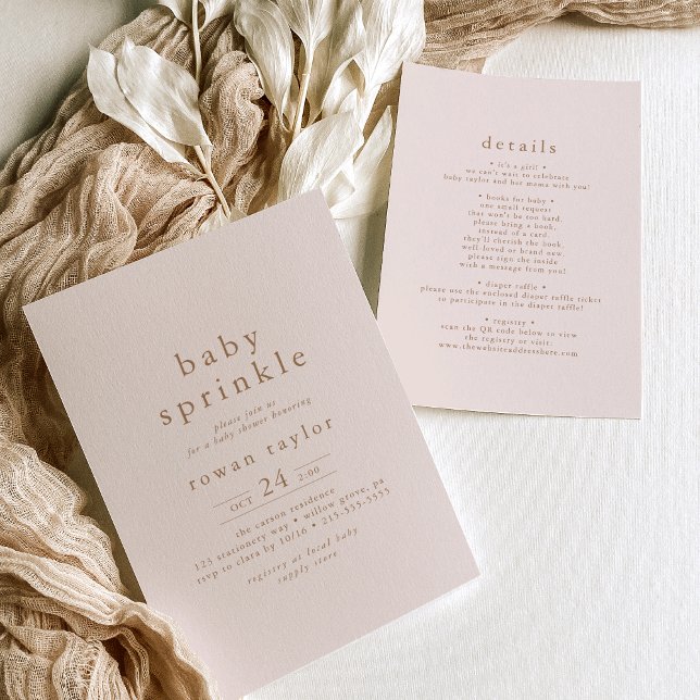 ROWAN Neutral Pink Gold Boho Simple Baby Sprinkle Invitation (ROWAN Neutral Pink Gold Boho Simple Baby Sprinkle Invitation)