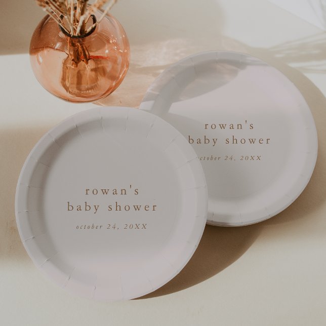 ROWAN Pink and Gold Boho Modern Simple Baby Shower Paper Plate (ROWAN Pink and Gold Boho Modern Simple Baby Shower Paper Plates)