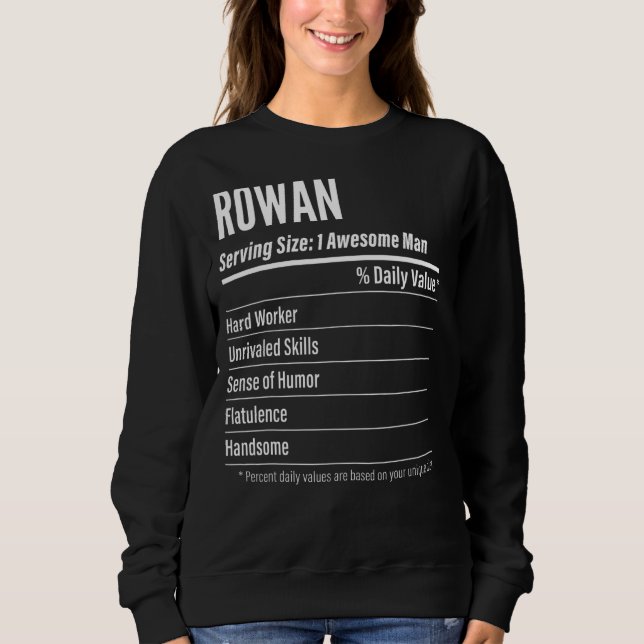 Rowan Serving Size Nutrition Label Calories Sweatshirt (Front)