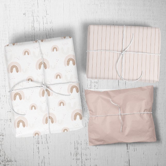 ROWAN Summer Girl Pink Boho Rainbow Baby Shower Wrapping Paper Sheet (ROWAN Summer Girl Pink Boho Rainbow Baby Shower Wrapping Paper Sheets)