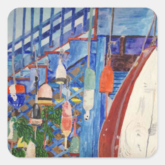 Rowboat & Buoys Square Sticker