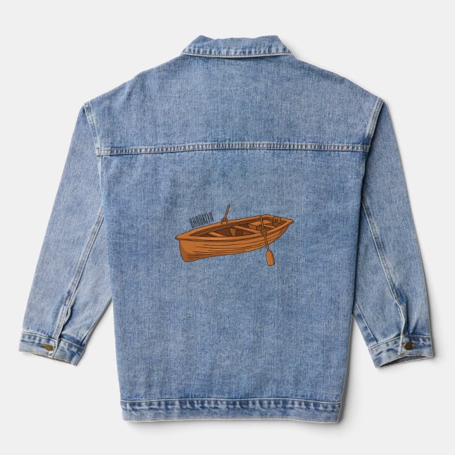 Rowboat cartoon illustration denim jacket (Back)