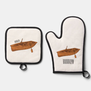 Rowboat cartoon illustration oven mitt & pot holder set
