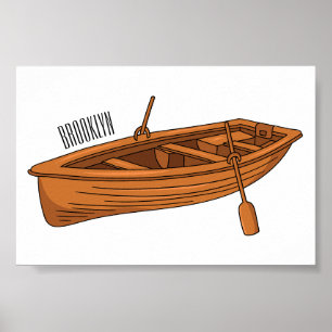 Rowboat cartoon illustration poster