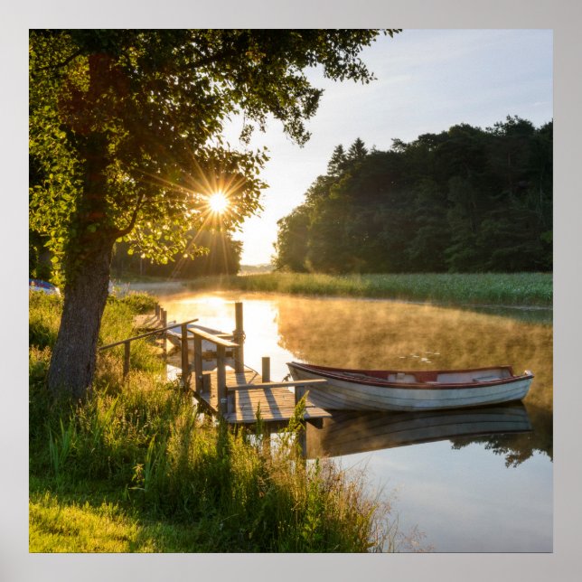 Rowboat Moored at Lake Poster (Front)